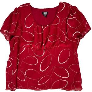 Y2K 2000s Studio 1940 Babydoll Tunic Top Womens Plus 26W Red Short Sleeve Lined